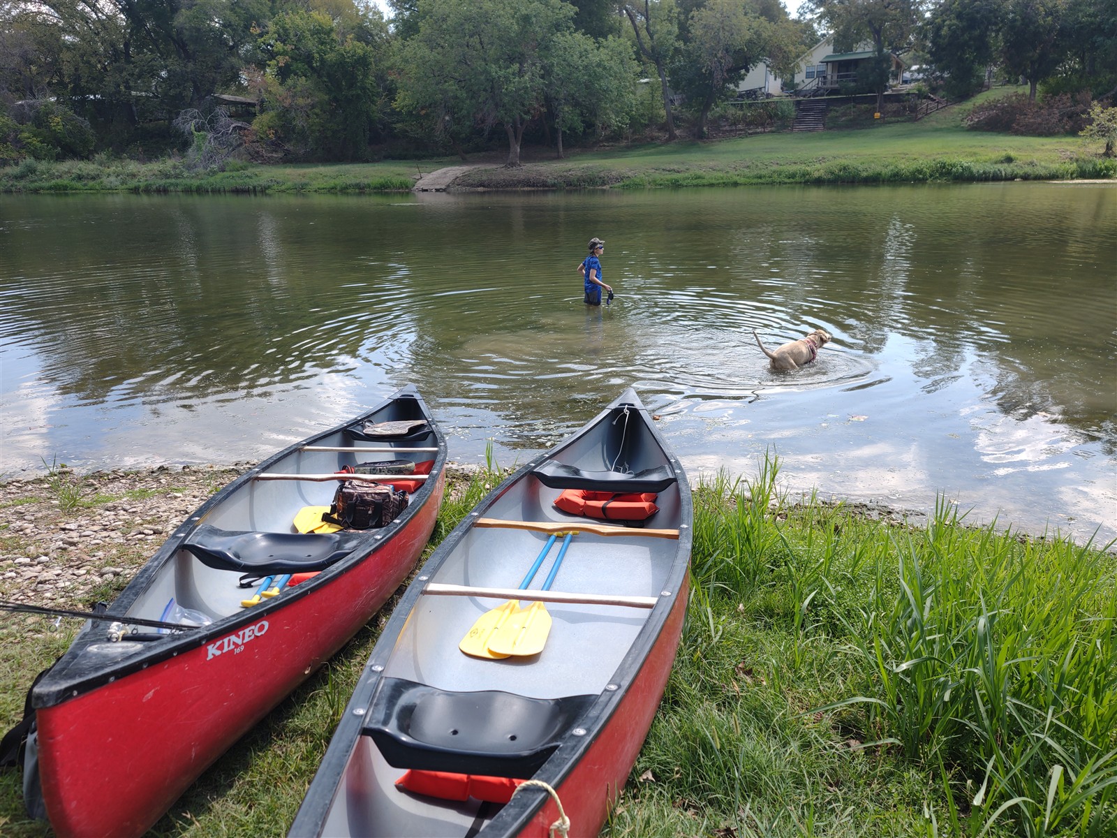 Kayak floating near the bank
